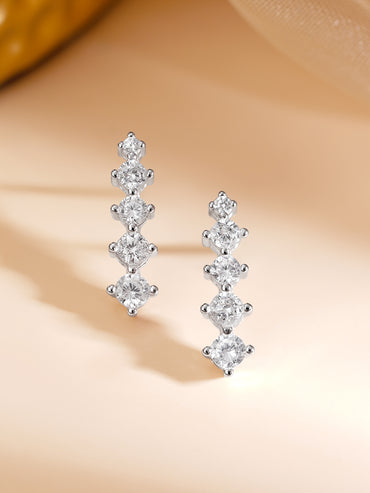 925 Fine Silver Rhodium Plated Cubic Zirconia Linear Stud Earrings