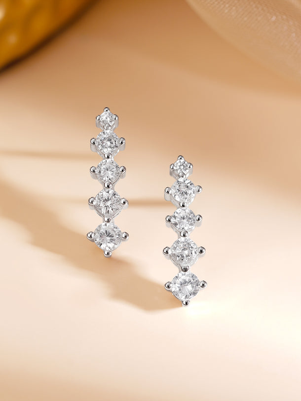 925 Fine Silver Rhodium Plated Cubic Zirconia Linear Stud Earrings