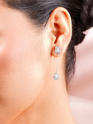 925 Fine Silver Rhodium Plated AD Drop Earrings