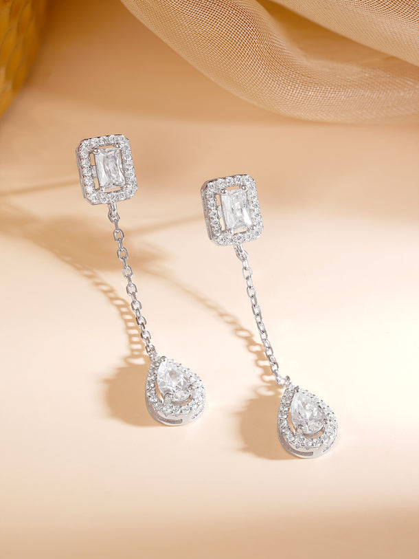 925 Fine Silver Rhodium Plated AD Drop Earrings