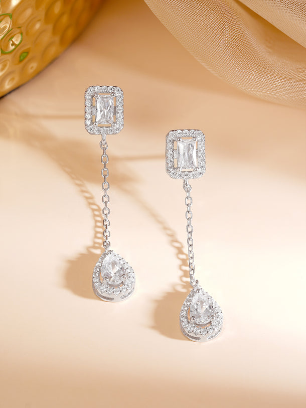 925 Fine Silver Rhodium Plated AD Drop Earrings