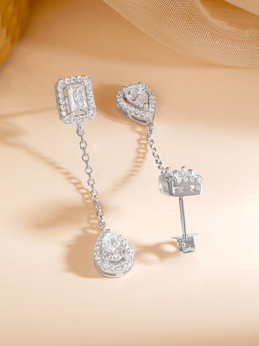 925 Fine Silver Rhodium Plated AD Drop Earrings