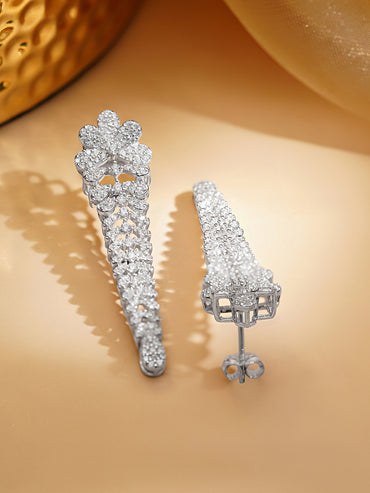 925 Fine Silver Rhodium Plated Floral Design Dangler Earrings