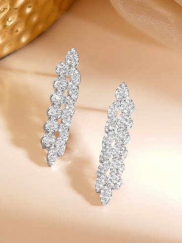 925 Fine Silver Rhodium Plated American Diamon Zirconia Dangler Earrings