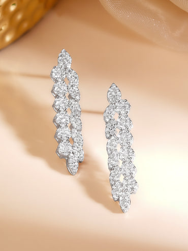 925 Fine Silver Rhodium Plated American Diamon Zirconia Dangler Earrings