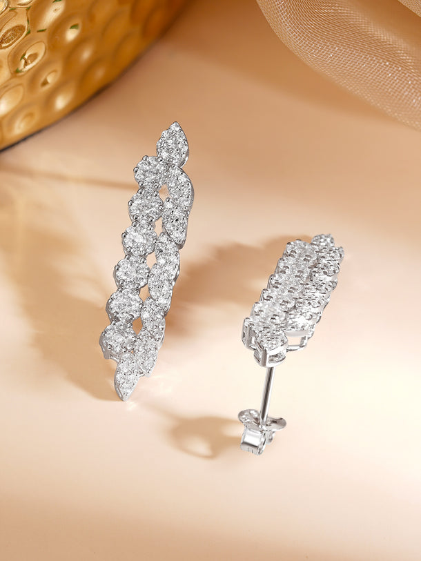 925 Fine Silver Rhodium Plated American Diamon Zirconia Dangler Earrings
