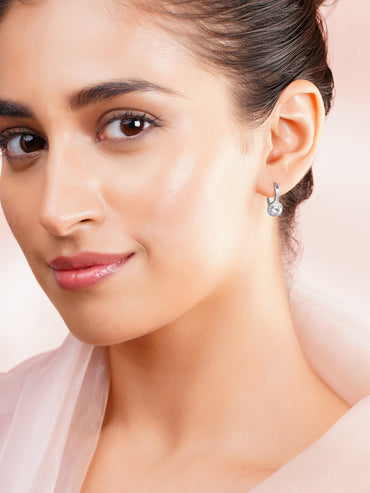 925 Fine Silver Halo Solitaire Cubic Zirconia Hoop Earrings