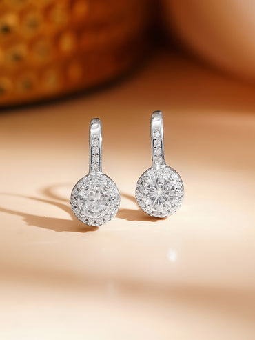 925 Fine Silver Halo Solitaire Cubic Zirconia Hoop Earrings
