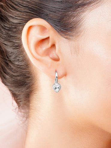 925 Fine Silver Minimal Heart Cubic Zirconia Hoop Earrings