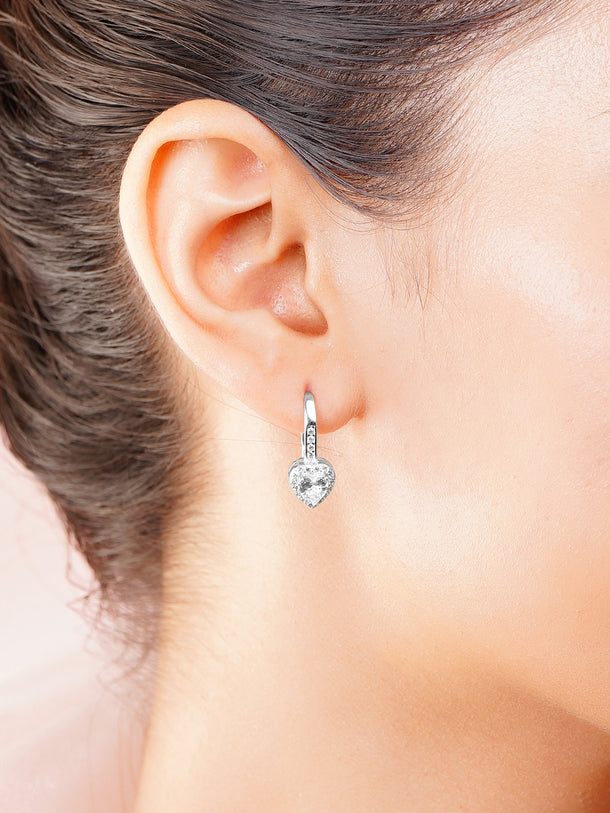 925 Fine Silver Minimal Heart Cubic Zirconia Hoop Earrings