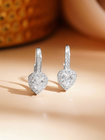 925 Fine Silver Minimal Heart Cubic Zirconia Hoop Earrings