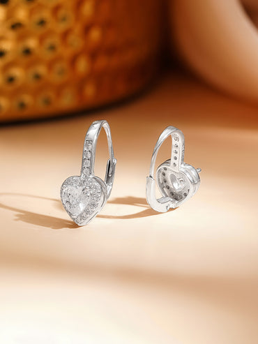 925 Fine Silver Minimal Heart Cubic Zirconia Hoop Earrings