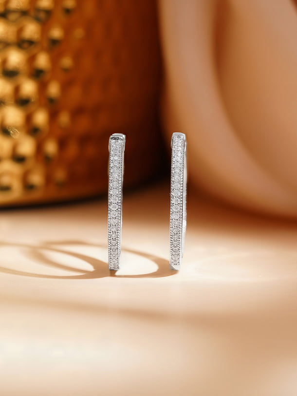 925 Fine Silver Crystal Minimal Hoop Earrings