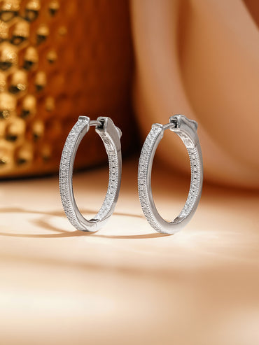 925 Fine Silver Crystal Minimal Hoop Earrings