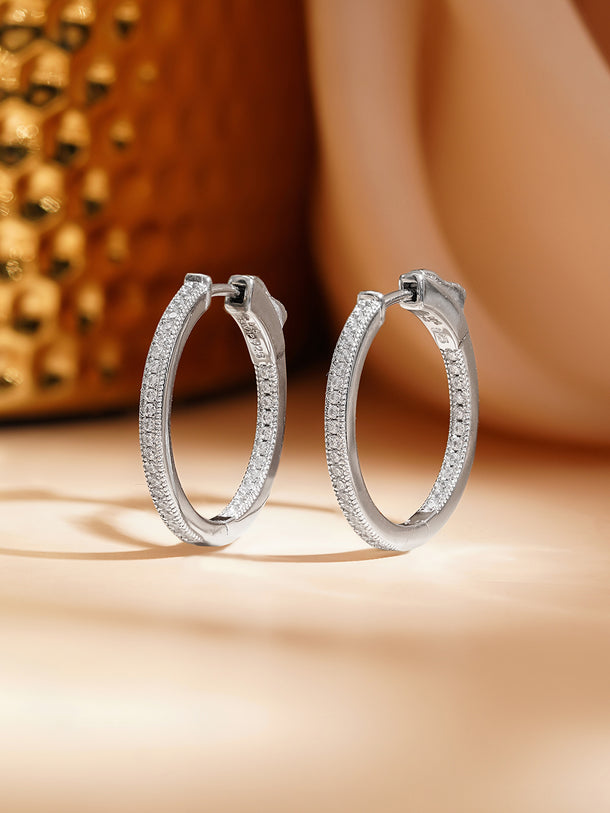 925 Fine Silver Crystal Minimal Hoop Earrings