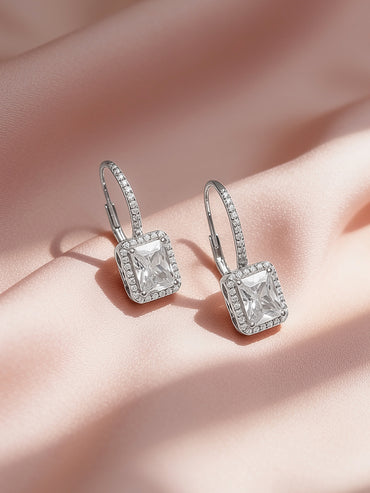 925 Fine Silver Rhodium Plated Cubic Drop Earrings