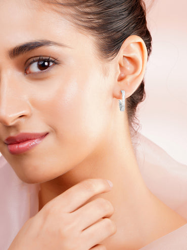 925 Fine Silver Crystal Hoop Earrings