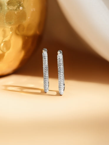 925 Fine Silver Pavé Cubic Zirconia Rectangular Hoop Earrings
