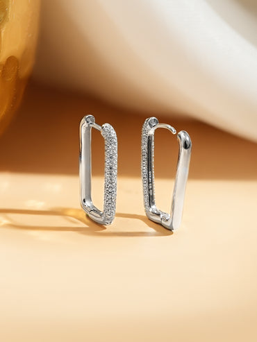 925 Fine Silver Pavé Cubic Zirconia Rectangular Hoop Earrings