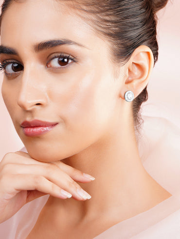 925 Fine Silver Radiant Crystal Stud Earrings