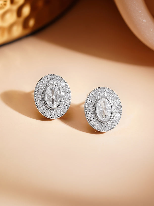 925 Fine Silver Radiant Crystal Stud Earrings