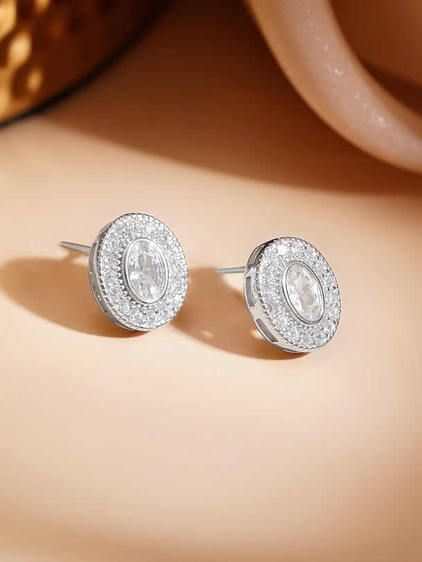 925 Fine Silver Radiant Crystal Stud Earrings