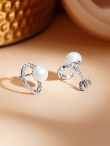 925 Fine Silver Crystal Pearl Swirl Stud Earrings