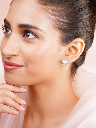 925 Fine Silver Crystal Blossom Stud Earrings