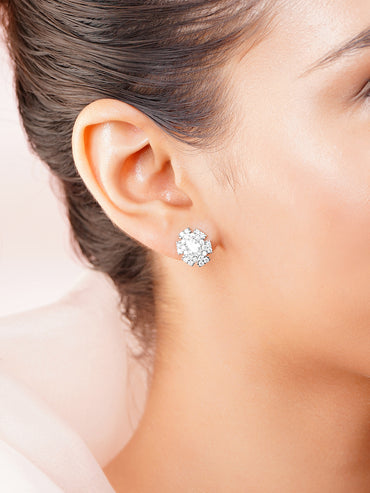 925 Fine Silver Crystal Blossom Stud Earrings