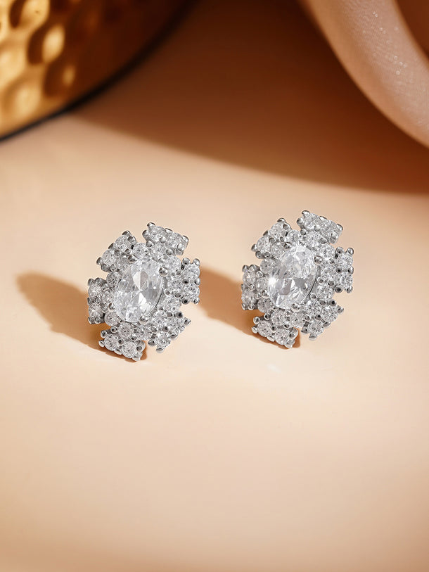 925 Fine Silver Crystal Blossom Stud Earrings