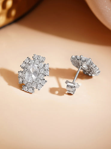 925 Fine Silver Crystal Blossom Stud Earrings