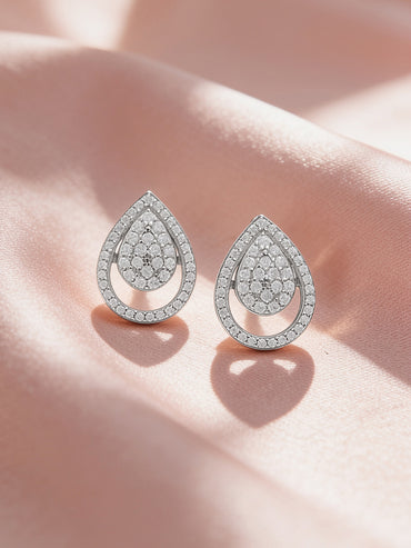 925 Fine Silver Rhodium Plated Teardrop Design Stud Earrings
