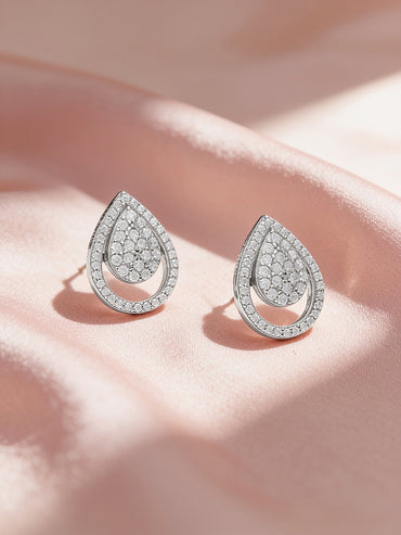 925 Fine Silver Rhodium Plated Teardrop Design Stud Earrings