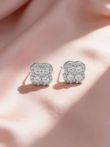925 Fine Silver Rhodium Plated Floral Stud Earrings