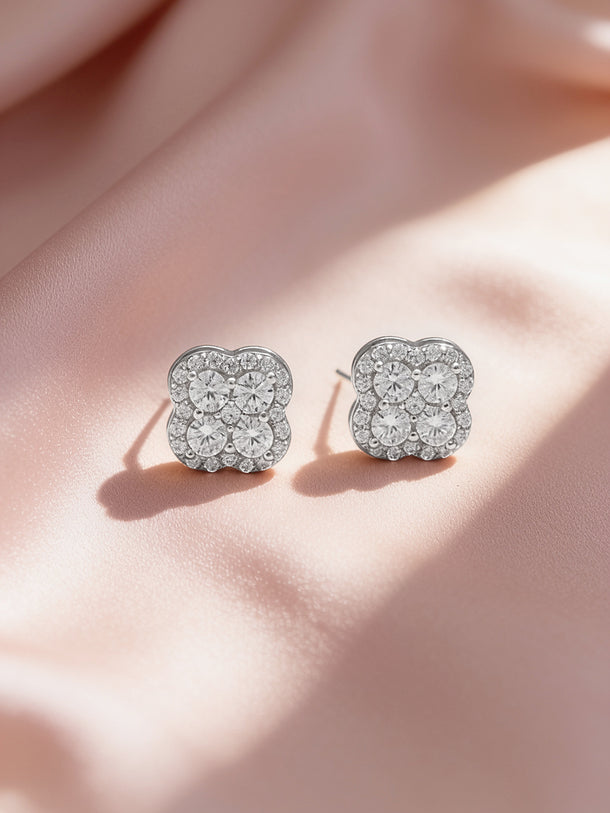 925 Fine Silver Rhodium Plated Floral Stud Earrings