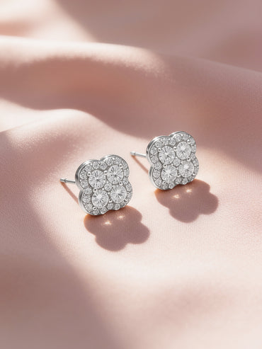 925 Fine Silver Rhodium Plated Floral Stud Earrings