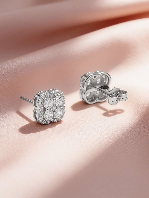 925 Fine Silver Rhodium Plated Floral Stud Earrings