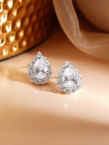 925 Fine Silver Rhodium Plated Teardrop Stud Earrings