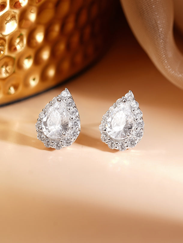 925 Fine Silver Rhodium Plated Teardrop Stud Earrings