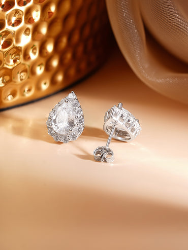 925 Fine Silver Rhodium Plated Teardrop Stud Earrings