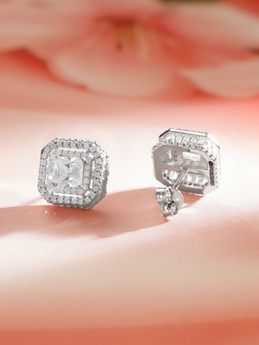 925 Fine Silver Crystal Regal Frame Stud Earrings