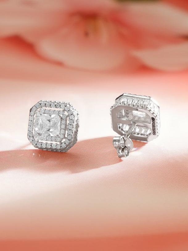 925 Fine Silver Crystal Regal Frame Stud Earrings