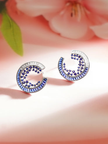 925 Fine Silver Blue Crystal Orbit Stud Earrings