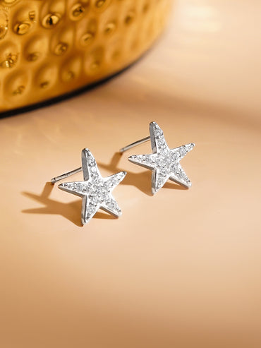 925 Fine Silver Rhodium Plated American Diamond Zirconia Star Studs