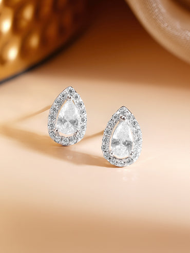 925 Fine Silver Rhodium Plated Solitaire AD Stud Earrings