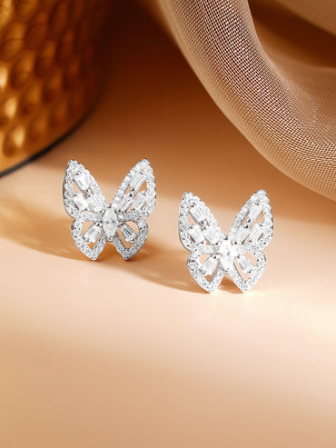 925 Fine Silver Rhodium Plated American Diamon Zirconia Butterfly Studs
