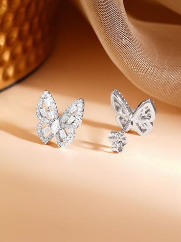 925 Fine Silver Rhodium Plated American Diamon Zirconia Butterfly Studs