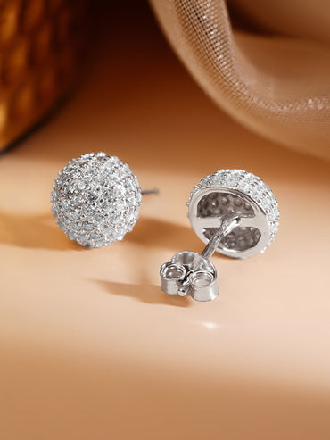 925 Fine Silver Rhodium Plated American Diamon Zirconia Round Stud Earrings
