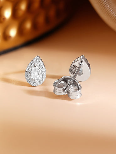 925 Fine Silver Rhodium Plated American Diamon Zirconia Tear Drop Stud Earrings