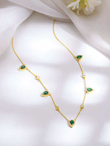 925 Fine Silver Gold Plated Emerald Teardrop Crystal Charm Necklace